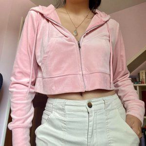 Pink Cropped Jacket with Hood